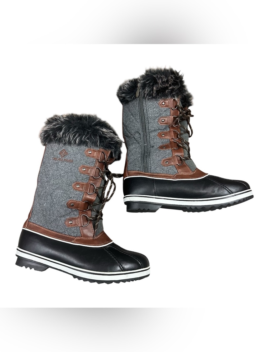 Dream Pairs River-1 Winter Snow Boots Womens US 10 Gray Faux Fur Lace Up